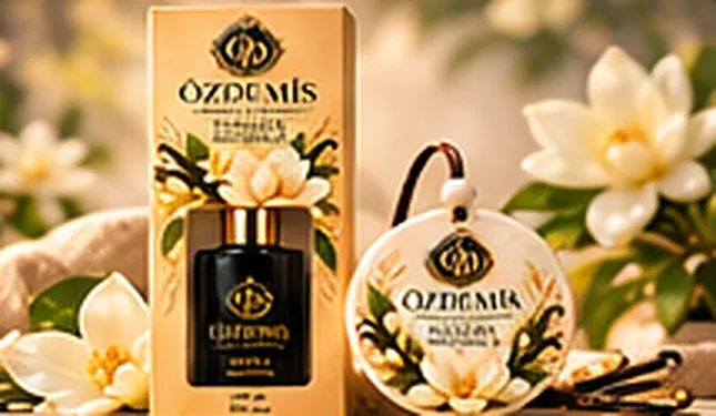 Özdemis Vanilla Magnolia oto kokusu kutusu ve asılabilir koku madalyonu, manolya çiçekleri arasında